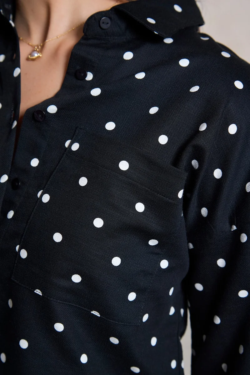 فيرجيو Cotton Polka Brunchwear Dot Boxy Crop Shirts for Women