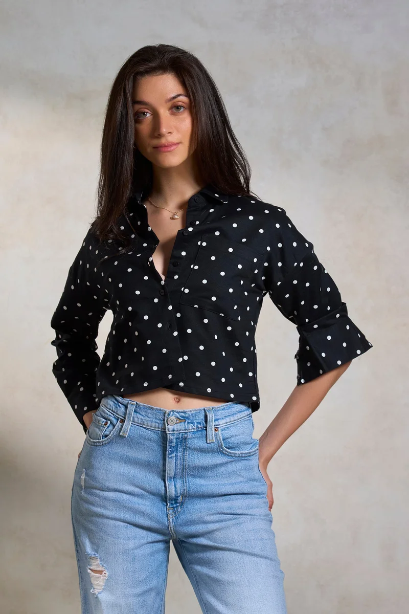 Virgio Cotton Polka Brunchwear Dot Boxy Crop Shirts for Women