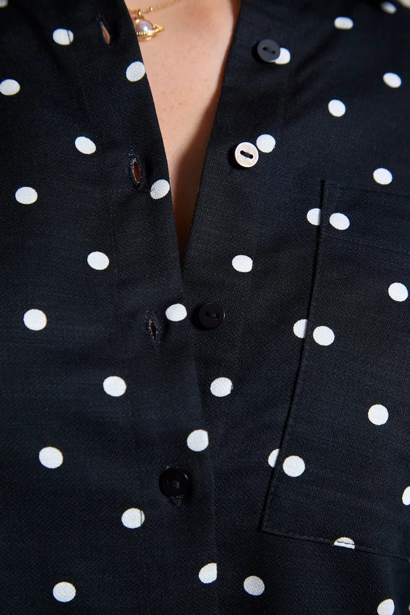 فيرجيو Cotton Polka Brunchwear Dot Boxy Crop Shirts for Women