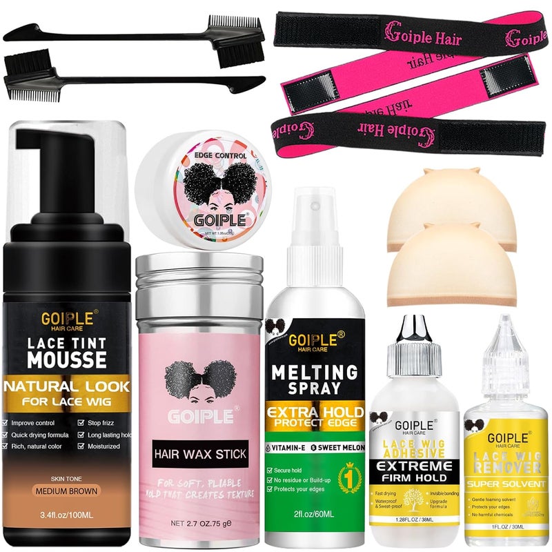 Goiple Melting Lace Lace Tint Mousse for Women  Natural Finishing Color on Wigs Toupees and Hairpieces  Wig Glue Tool Set Mocha Medium Brown