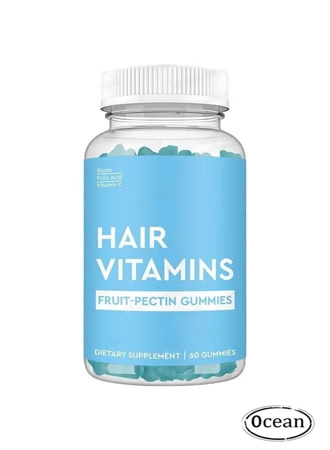 Ocean Hair Vitamins, Fruit-Pectin Gummies, Vegetarian Gummies with Vitamin C, Biotin and Folic Acid Supports Hair Growth, Hair Loss, Hair Health, Hair Multivitamin Supplements for Men & Women, 60 Gummies - Image 1