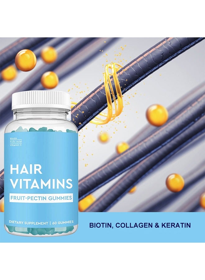Ocean Hair Vitamins, Fruit-Pectin Gummies, Vegetarian Gummies with Vitamin C, Biotin and Folic Acid Supports Hair Growth, Hair Loss, Hair Health, Hair Multivitamin Supplements for Men & Women, 60 Gummies - Image 2