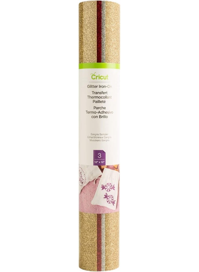 Cricut Glitter Iron-On 30.5 Cmx30.5 Cm 3 Sheets (Sangria) 30.5 Cmx30.5 Cm Multi-Color - Image 1