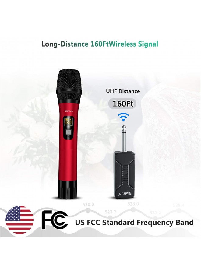Bietrun Wireless Microphone, Uhf Metal Dynamic Handheld Karaoke Mic, Rechargeable Receiver (Work 6hs),160ft Range, for Karaoke, Singing, Stage, Wedding, Speech, Karaoke Machine, Speaker, Amplifier, Mixer - Image 2