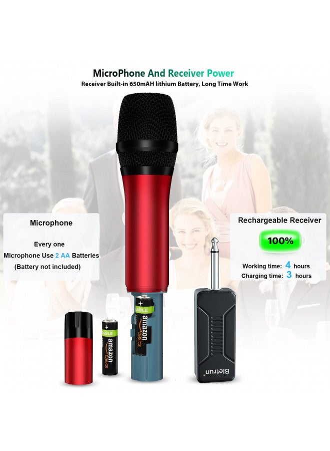 Bietrun Wireless Microphone, Uhf Metal Dynamic Handheld Karaoke Mic, Rechargeable Receiver (Work 6hs),160ft Range, for Karaoke, Singing, Stage, Wedding, Speech, Karaoke Machine, Speaker, Amplifier, Mixer - Image 4