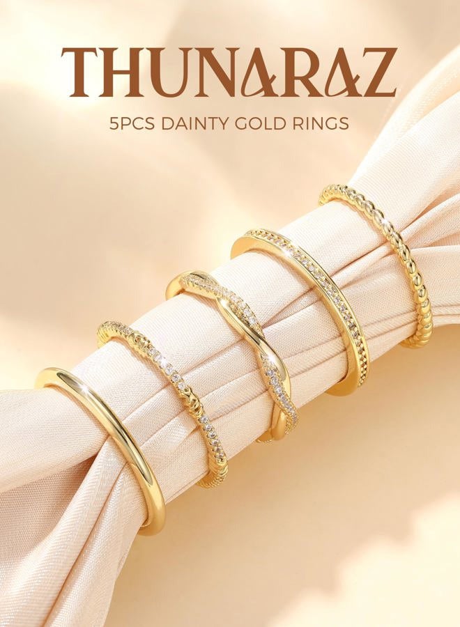 Thunaraz Stackable Rings for Women Non Tarnish 14k Gold Plated Rings Thin Gold Ring Stack Cubic Zirconia Thumb Ring Set Dainty Trendy Minimalist Statement Promise Engagement Bands Size 5-10, 10 - Image 4
