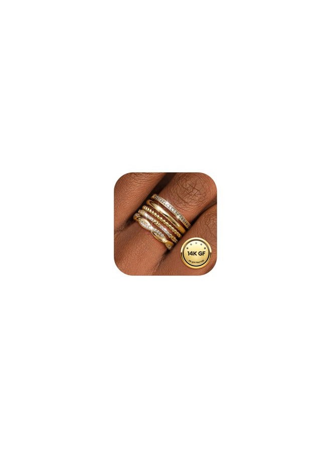 Thunaraz Stackable Rings for Women Non Tarnish 14k Gold Plated Rings Thin Gold Ring Stack Cubic Zirconia Thumb Ring Set Dainty Trendy Minimalist Statement Promise Engagement Bands Size 5-10, 10 - Image 1