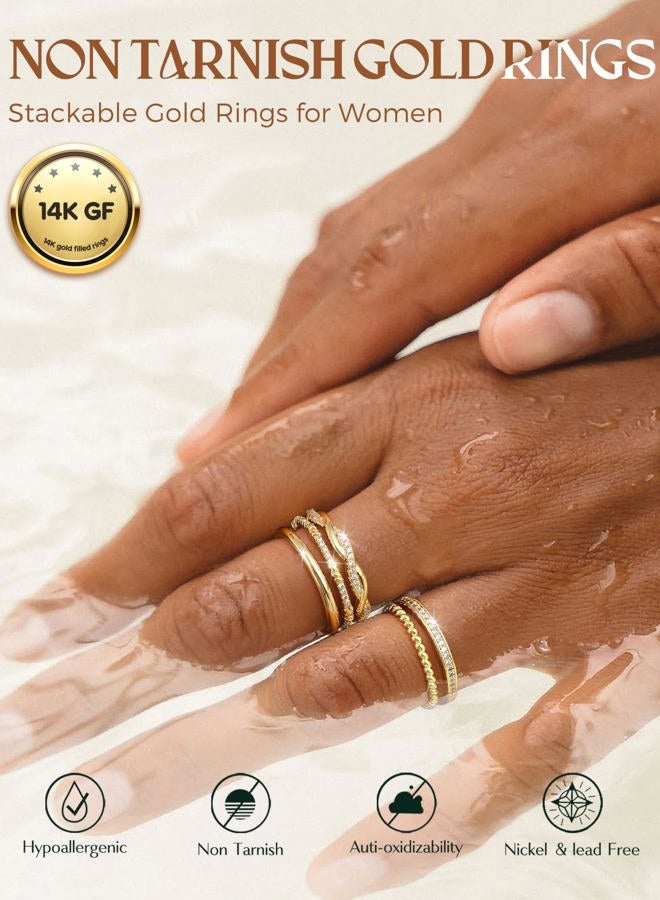 Thunaraz Stackable Rings for Women Non Tarnish 14k Gold Plated Rings Thin Gold Ring Stack Cubic Zirconia Thumb Ring Set Dainty Trendy Minimalist Statement Promise Engagement Bands Size 5-10, 10 - Image 2