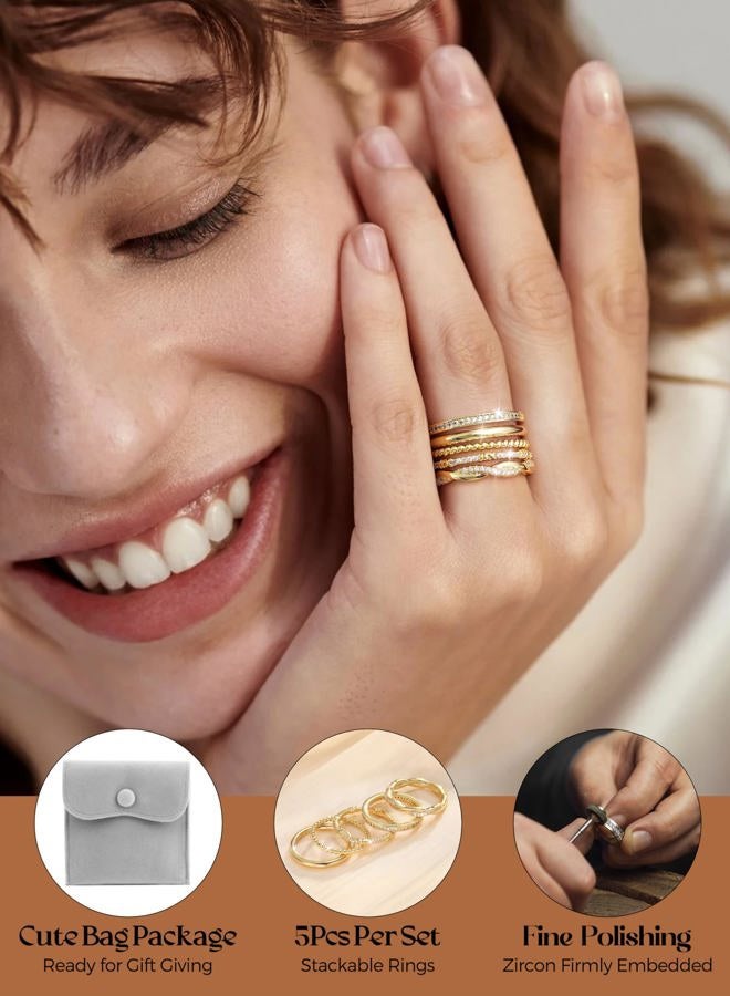 Thunaraz Stackable Rings for Women Non Tarnish 14k Gold Plated Rings Thin Gold Ring Stack Cubic Zirconia Thumb Ring Set Dainty Trendy Minimalist Statement Promise Engagement Bands Size 5-10, 10 - Image 3