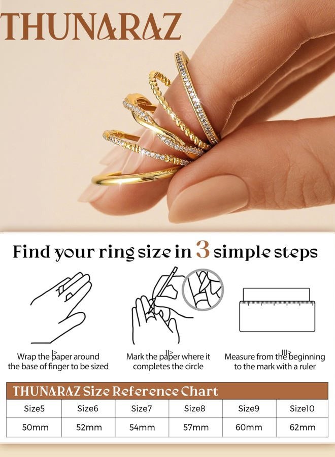 Thunaraz Stackable Rings for Women Non Tarnish 14k Gold Plated Rings Thin Gold Ring Stack Cubic Zirconia Thumb Ring Set Dainty Trendy Minimalist Statement Promise Engagement Bands Size 5-10, 10 - Image 5