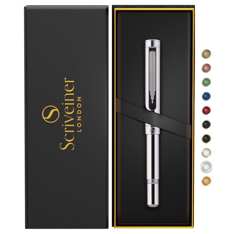 Scriveiner Silver Chrome Rollerball, Award Winning Luxury Pen, Heavy Pocket Pen with Chrome Finish, German Schmidt Refill, Best EDC Writing Pen Gift Set for Men & Women, Nice Designer Office Fancy Pen - Image 1