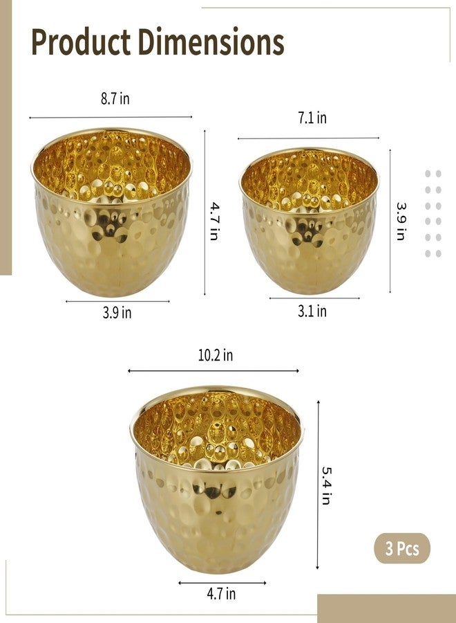 DORMIYA 3 Pcs Gold Mixing Bowls Set, Stainless Steel Hammered Mixing Bowl, Nesting Salad Bowl Set for Kitchen, Gold Decorative Bowls for Serving, Baking, Food Prep - Image 4