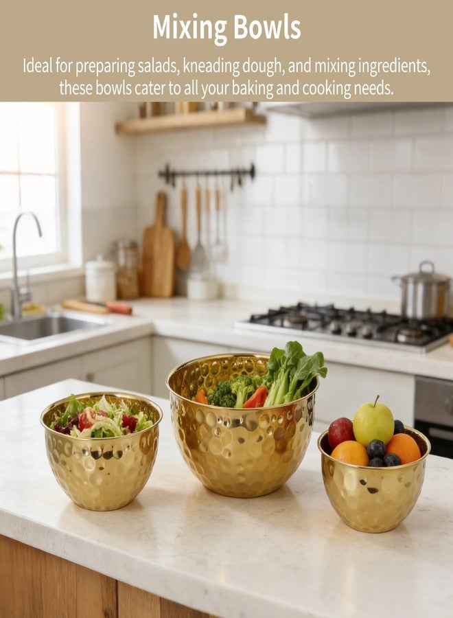 DORMIYA 3 Pcs Gold Mixing Bowls Set, Stainless Steel Hammered Mixing Bowl, Nesting Salad Bowl Set for Kitchen, Gold Decorative Bowls for Serving, Baking, Food Prep - Image 2