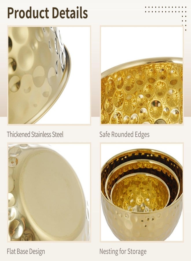 DORMIYA 3 Pcs Gold Mixing Bowls Set, Stainless Steel Hammered Mixing Bowl, Nesting Salad Bowl Set for Kitchen, Gold Decorative Bowls for Serving, Baking, Food Prep - Image 3