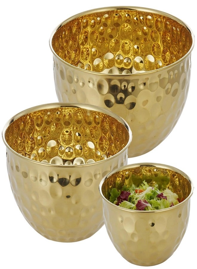 DORMIYA 3 Pcs Gold Mixing Bowls Set, Stainless Steel Hammered Mixing Bowl, Nesting Salad Bowl Set for Kitchen, Gold Decorative Bowls for Serving, Baking, Food Prep - Image 1