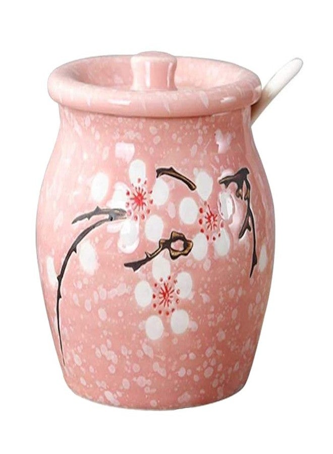 123Arts وعاء سكر ياباني مزخرف بالزهور من السيراميك، وعاء توابل، مرطبان تخزين ملح مع غطاء وملعقة - Image 1
