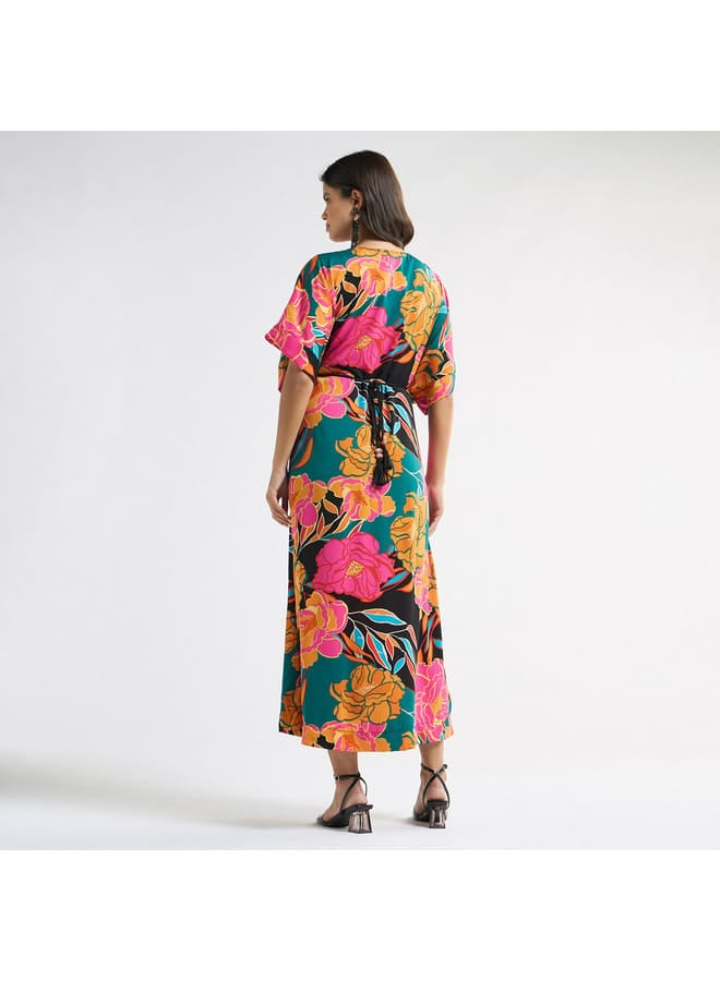 Splash FAV All-Over Floral Print V-neck Dress with Tie-Up Belt  - Image 3