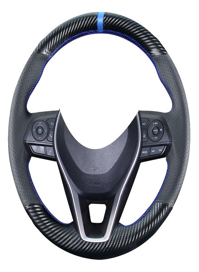 Kivnto DIY Stitching Carbon Fiber Steering Wheel Cover for Toyota RAV4 SUV Avalon 2019-2023 / Camry 2018-2023 Corolla 2020-2024 15 inches Black Leather Interior Accessories (2018 Camry-Blue) - Image 1