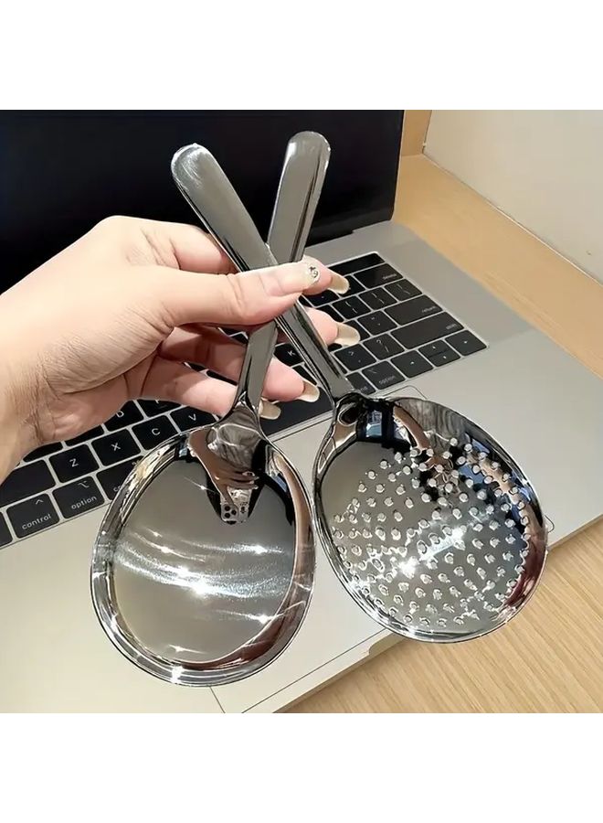 2Pcs Heavy Duty Commercial Kitchen Spoons Set Large Round Spoon and Colander - Image 2