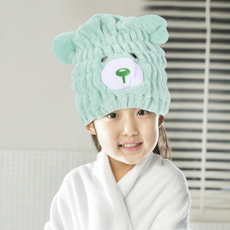 Quick Drying Coral Fleece Hair Towel Wrap Lightweight Absorbent Bath Hat For Boys - Image 4