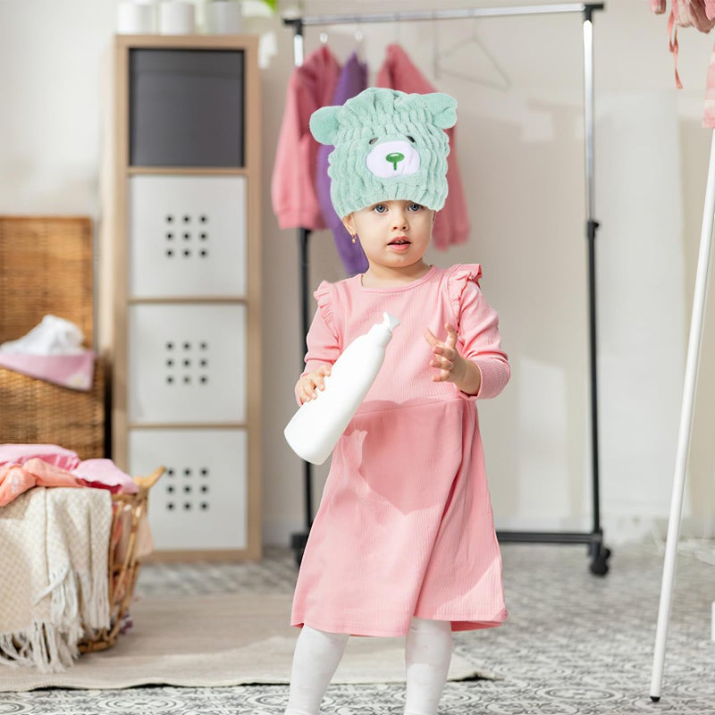 Quick Drying Coral Fleece Hair Towel Wrap Lightweight Absorbent Bath Hat For Boys - Image 5