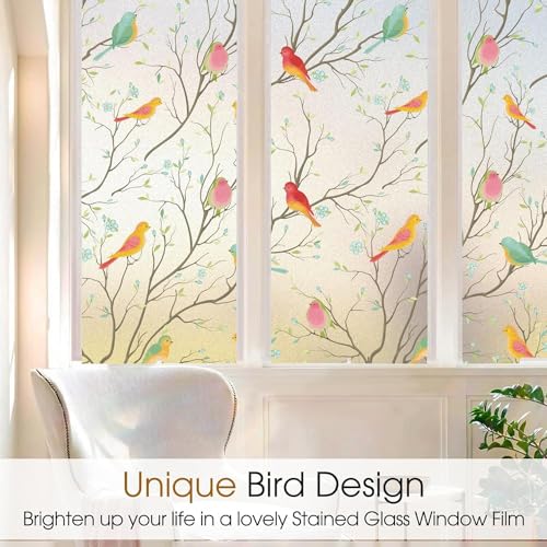 Elton 3D Window Films Privacy Film Self Adhesive Decorative Film for Bathroom Door Window Heat Control Anti UV (Birds) (24X60 Inch)-Vinyl - Image 2