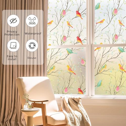Elton 3D Window Films Privacy Film Self Adhesive Decorative Film for Bathroom Door Window Heat Control Anti UV (Birds) (24X60 Inch)-Vinyl - Image 4