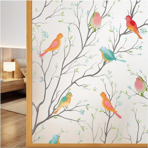 Elton 3D Window Films Privacy Film Self Adhesive Decorative Film for Bathroom Door Window Heat Control Anti UV (Birds) (24X60 Inch)-Vinyl - Image 1