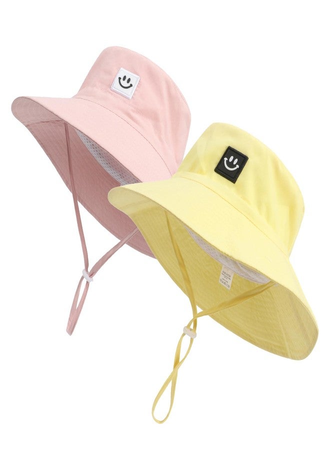 Ducclucc Baby Girl Bucket Hat UPF 50+ Sun Protection with Smile Face, Toddler Girl Summer Hat for Beach Swimming (US, Age 6-24 Months, Pink/Yellow) - Image 1