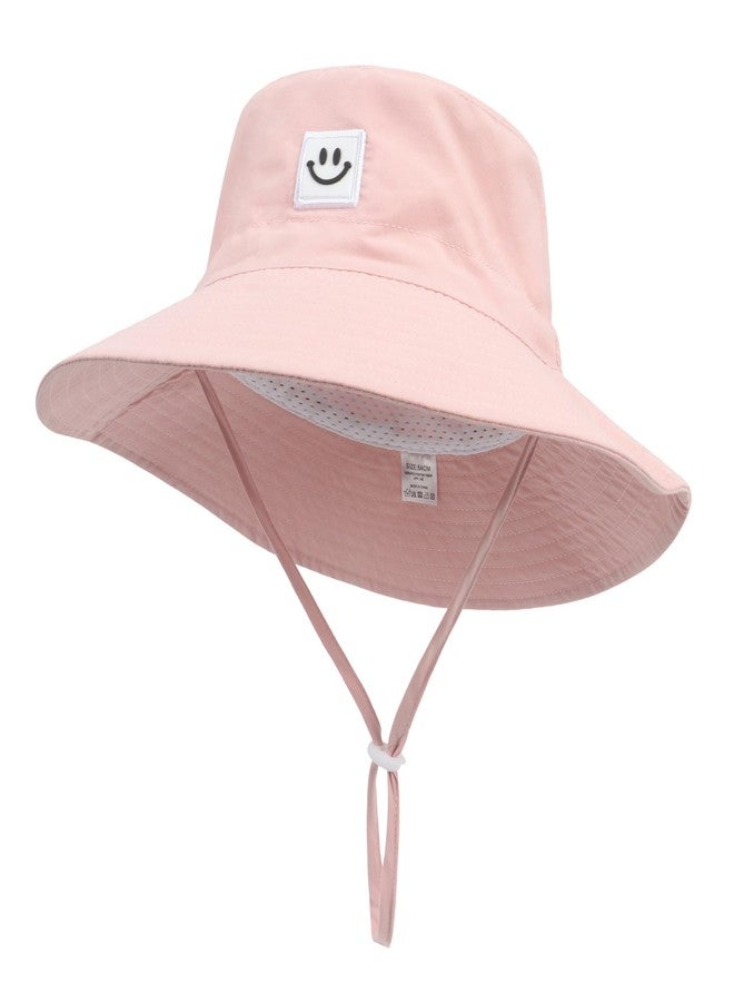 Ducclucc Baby Girl Bucket Hat UPF 50+ Sun Protection with Smile Face, Toddler Girl Summer Hat for Beach Swimming (US, Age 6-24 Months, Pink/Yellow) - Image 2