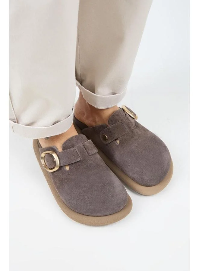 Manijero  (Asymmetry) Women's Genuine Leather Buckle Strap Sabo Light Coffee Slippers. for Women | Best Price UAE