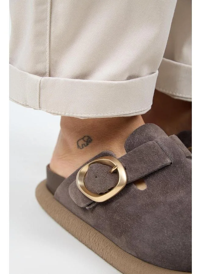 Manijero  (Asymmetry) Women's Genuine Leather Buckle Strap Sabo Light Coffee Slippers. for Women | Best Price UAE