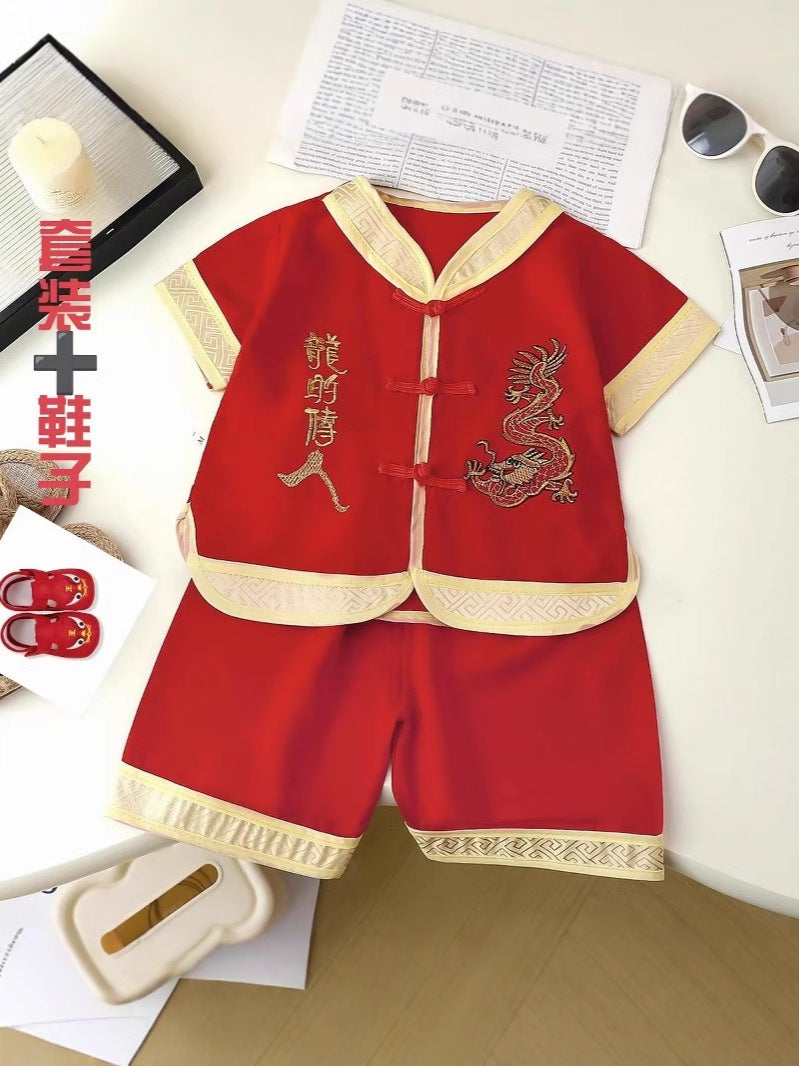 One-Year-Old Clothing Female Treasure Catches Zhou Baby 1.2.3-Year-Old Clothes Boys And Children Summer Tang Dress Birthday Summer Wear - Image 2