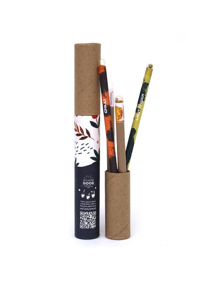 bioQ Plantable Stationery Combo| 2 Seed Pen + 2 Seed Pencil in a Box + 1 Hand-Made Seed-Paper Notepad | Eco Friendly Cotton Bag Packaging | Grow Plants from Notepads Pens & Pencils (Pack of 1) - Image 2