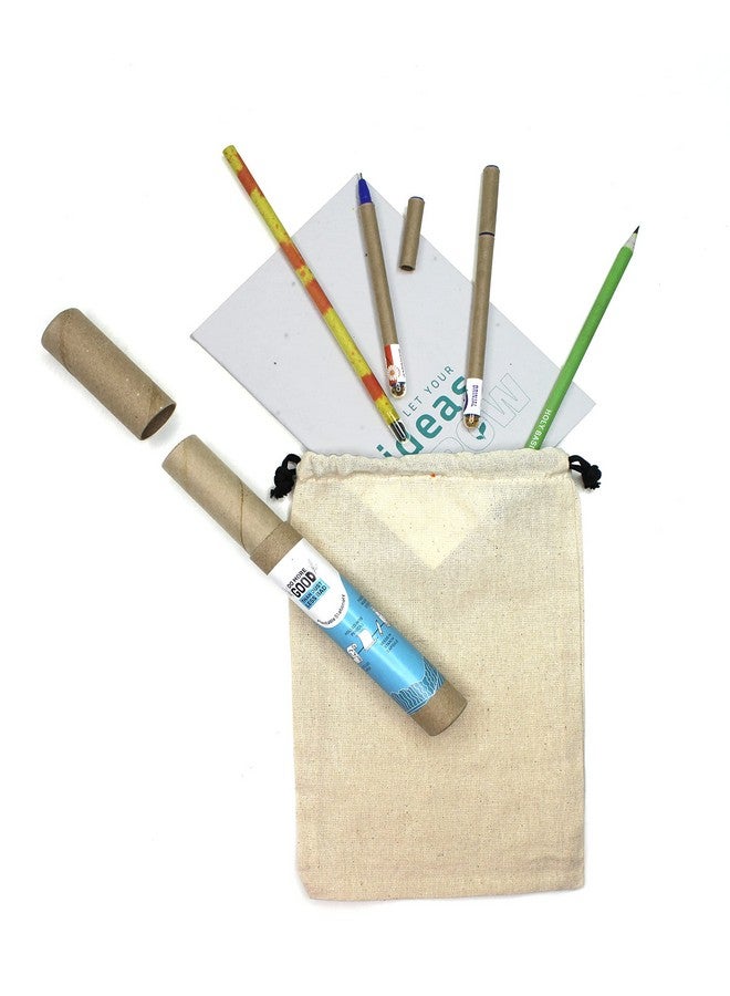 bioQ Plantable Stationery Combo| 2 Seed Pen + 2 Seed Pencil in a Box + 1 Hand-Made Seed-Paper Notepad | Eco Friendly Cotton Bag Packaging | Grow Plants from Notepads Pens & Pencils (Pack of 1) - Image 4