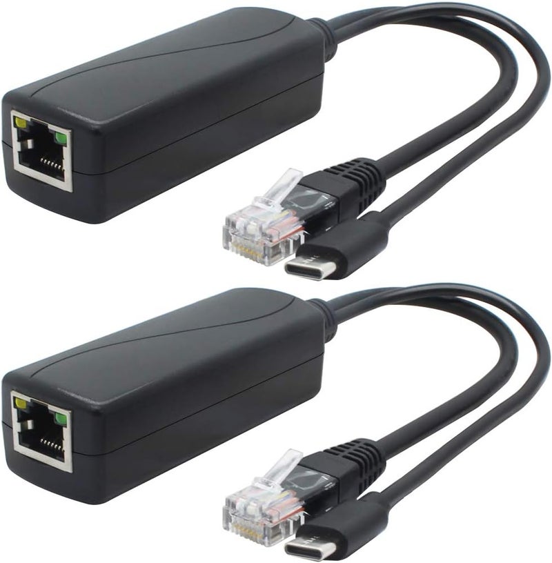 ANVISION 2-Pack 5V Gigabit PoE Splitter, USB Type C, 48V to 5V 2.4A Adaper, IEEE 802.3af Compliant - Image 1