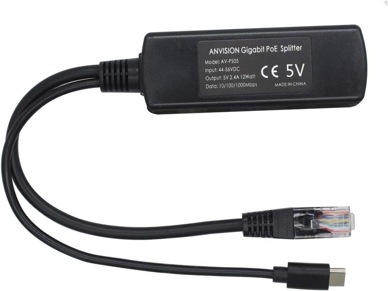ANVISION 2-Pack 5V Gigabit PoE Splitter, USB Type C, 48V to 5V 2.4A Adaper, IEEE 802.3af Compliant - Image 5
