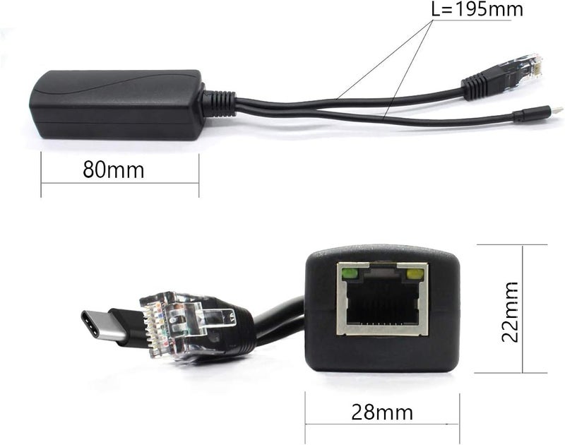 ANVISION 2-Pack 5V Gigabit PoE Splitter, USB Type C, 48V to 5V 2.4A Adaper, IEEE 802.3af Compliant - Image 3