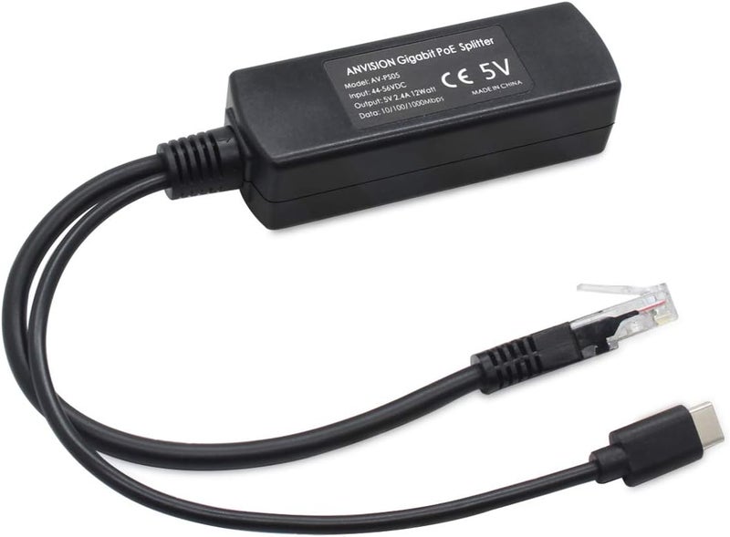 ANVISION 2-Pack 5V Gigabit PoE Splitter, USB Type C, 48V to 5V 2.4A Adaper, IEEE 802.3af Compliant - Image 4