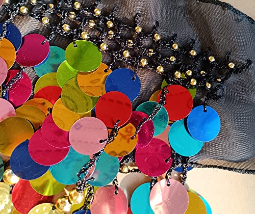 ZLTdream Belly Dance Color Sequin Film Gong Hip Scarf Skirt with Gold Coins for Women Belly Dancer Costume Chiffon Black - Image 5