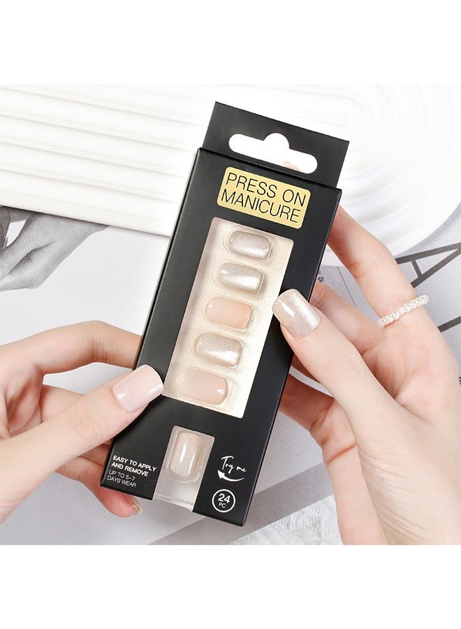 Beyond 24 Pcs Cat's Eye False Nails, French False Acrylic Gel Nail, No Fade Solid Color Full Cover DIY Nail (Pink) - Image 5