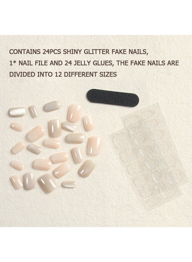 Beyond 24 Pcs Cat's Eye False Nails, French False Acrylic Gel Nail, No Fade Solid Color Full Cover DIY Nail (Pink) - Image 3