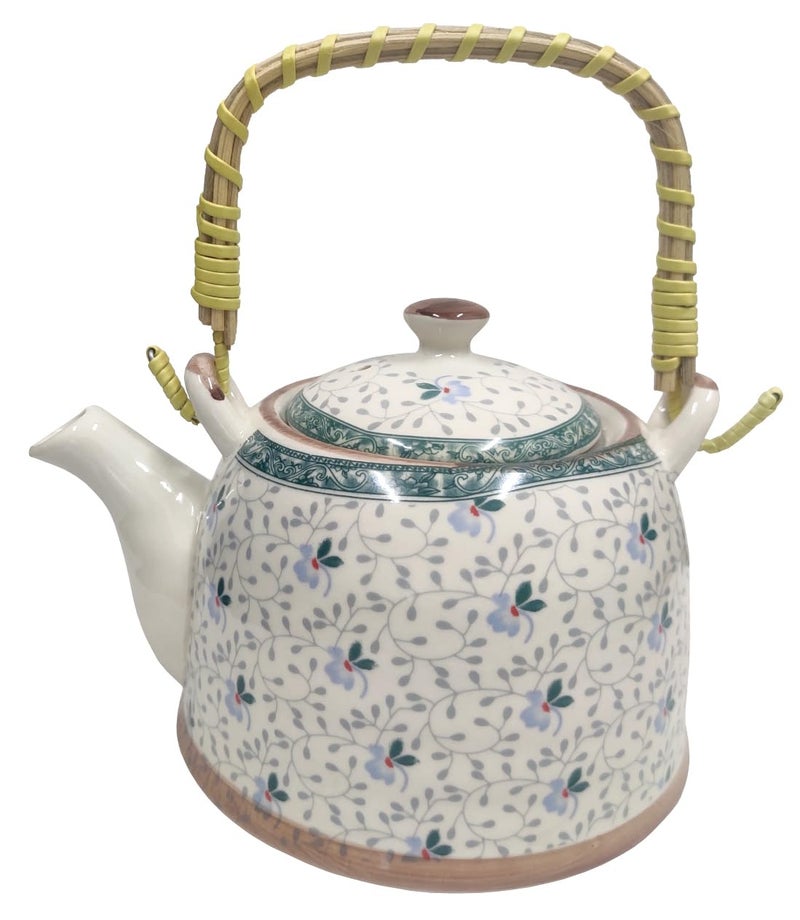 Purpledip Ceramic Kettle 'Serenity': Large 850 ml Tea Coffee Pot, Steel Strainer Included (10731) - Image 1