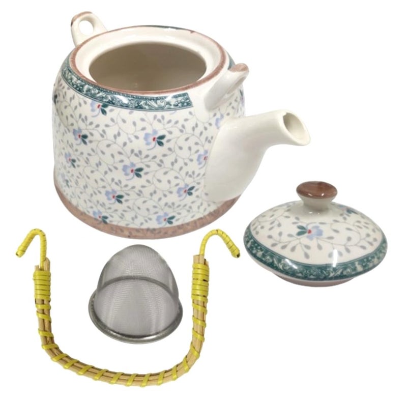 Purpledip Ceramic Kettle 'Serenity': Large 850 ml Tea Coffee Pot, Steel Strainer Included (10731) - Image 3
