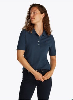 TOMMY HILFIGER Women's 1985 Collection Regular Fit Polo Shirt - Cotton, Blue  - Image 1