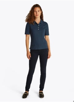 TOMMY HILFIGER Women's 1985 Collection Regular Fit Polo Shirt - Cotton, Blue  - Image 3