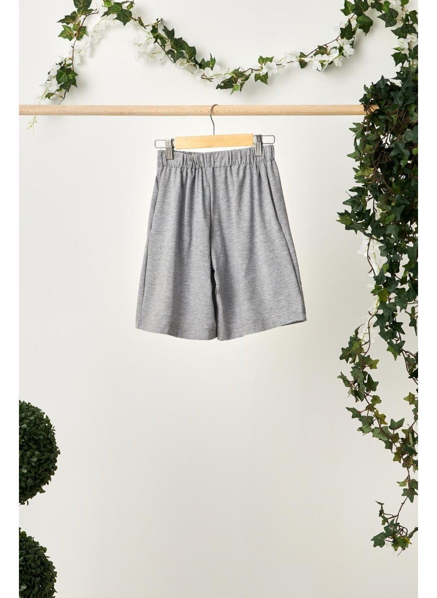Babygiz Gray Boy's Lace-Up Elastic Pocketed Soft Comfortable Lightweight 100% Cotton Combed Cotton Shorts  - Image 2