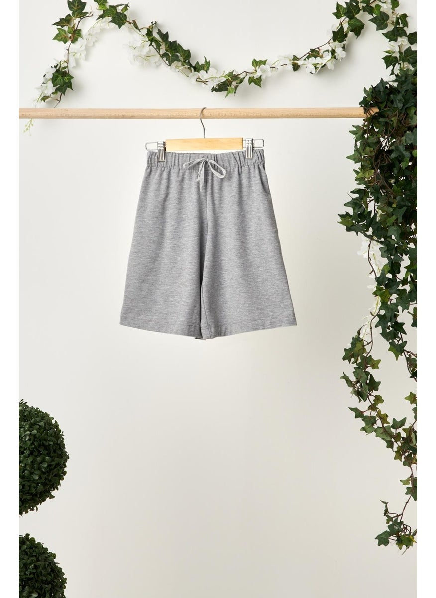 Babygiz Gray Boy's Lace-Up Elastic Pocketed Soft Comfortable Lightweight 100% Cotton Combed Cotton Shorts  - Image 1