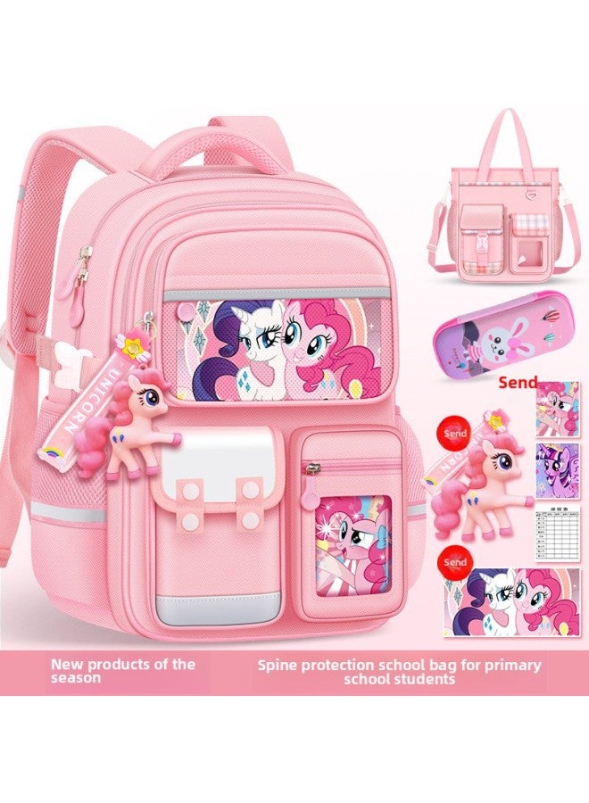 Schoolbag Primary School Student Female 1-3-6 Grade Large Capacity High Color Value Pony Polly Dirt Resistant Children's Schoolbag Reductive Bag-Color:Pink Trumpet-Size:Single School Bag + Three Cards - Image 2