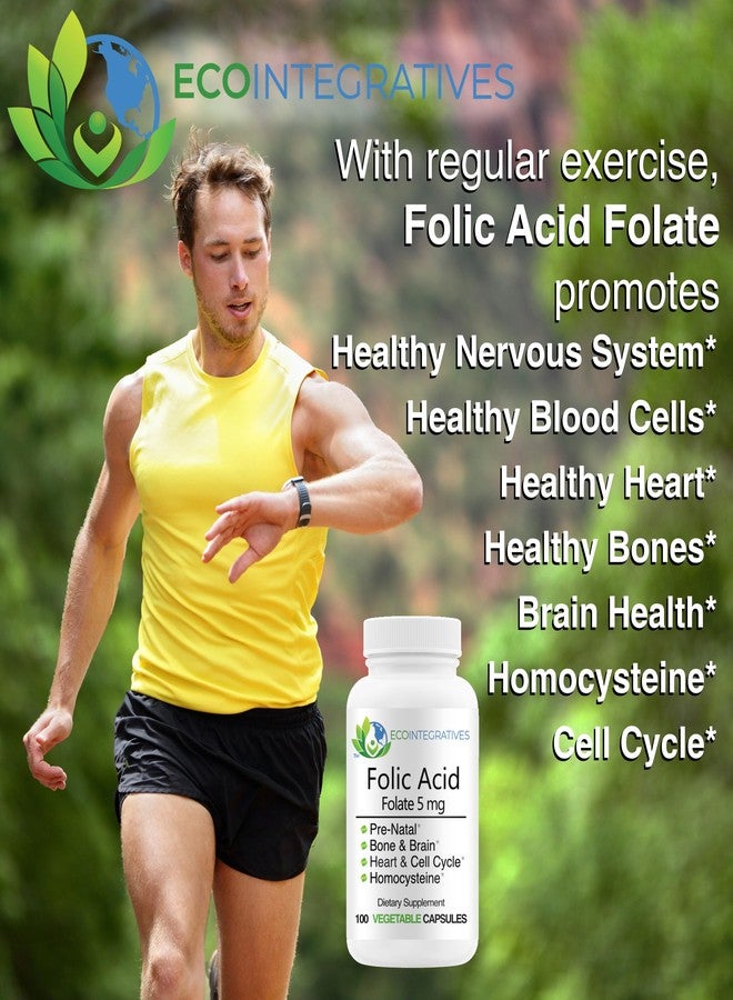 EcoIntegratives Folic Acid Folate 5mg (B9) Prenatal, Reproductive Health, Homocysteine, Metabolism, Cardiovascular, Bone, Immune Support, Allergen Free, Non GMO - 100 Vegan Capsules - Image 3